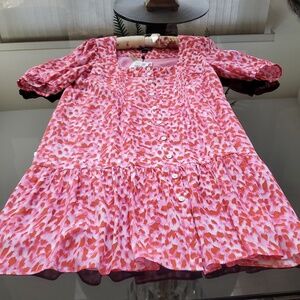NWT WHISTLES Pink Print 4 Reg Short-Slv Dress lined 100 Poly